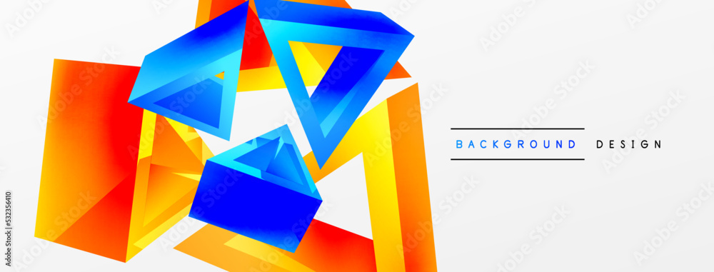 Poster 3d triangle abstract background. Basic shape technology or business concept composition. Trendy techno business template for wallpaper, banner, background or landing