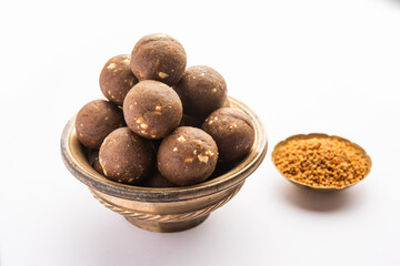 Fenugreek or methi ke Laddu, laddo or laddoo or sweet mithai balls for boosting immunity in winters