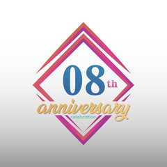 08 years anniversary celebration logotype. 08th anniversary logo collection. Set of anniversary design template. Vector and illustration.