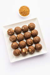 Fenugreek or methi ke Laddu, laddo or laddoo or sweet mithai balls for boosting immunity in winters
