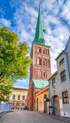 Saint Jacob Catholic church in old Riga city, Latvia. The church is one of the famous architectonic building in historical center of Riga, it was included in the UNESCO World Heritage List