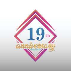 19 years anniversary celebration logotype. 19th anniversary logo collection. Set of anniversary design template. Vector and illustration.