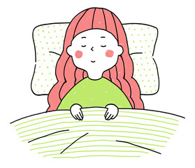 布団でぐっすり寝ている女性　睡眠時間