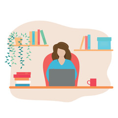 Vector illustration. A girl with a computer. Online training