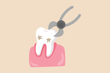 Tooth extraction with a dental instrument. Dentist concept. Colored flat vector illustration.