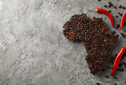 Shape of Africa continent made of coffee beans