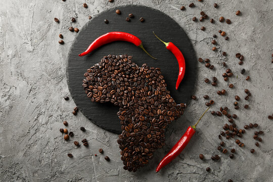 Shape of Africa continent made of coffee beans