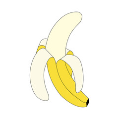 Yellow banana Peeled . Tropical fruits on a white background . Doodles.