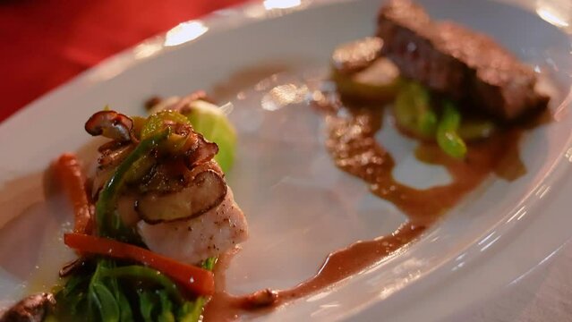 Closeup Shot of a Meal Served in a Michelin Star Restaurant Pull-Out Slow-Mo 4k