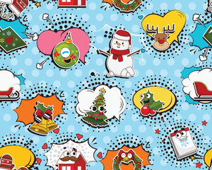 Vector flat seamless texture pattern Hand drawn flat trendy cartoon elements collection merry christmas