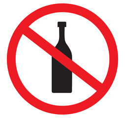 No alcohol sing on white background. Alcohol not permitted allowed sign.