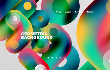 Circles and round shapes landing page abstract geometric background. Web page for website or mobile app wallpaper