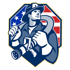 American Fireman Fire-fighter Fire Hose Retro