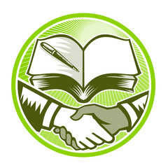Handshake Book Pen Woodcut Circle