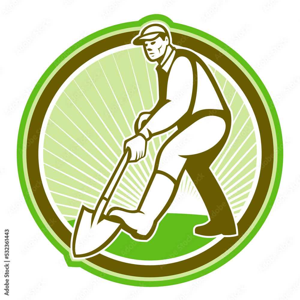 Wall mural Gardener Landscaper Digging Shovel Circle