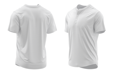T-shirt henley collar short sleeve with placket and button. jersey fabric texture ( 3d rendered ) White