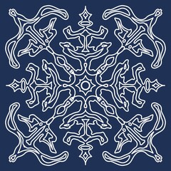 Decorative ornament on a blue background. Snowflake.