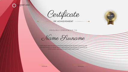 White and Red Certificate template in vector for achievement graduation completion - stock vector