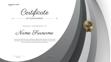 White and Black Certificate template in vector for achievement graduation completion - stock vector