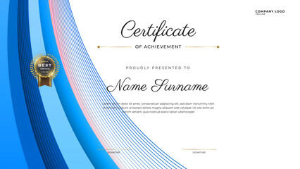 White and Blue Certificate template in vector for achievement graduation completion - stock vector