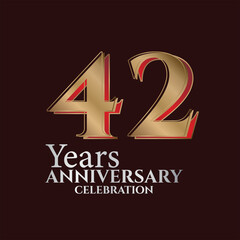 42nd Years Anniversary Logo Gold and red Colour isolated on elegant background, vector design for greeting card and invitation card