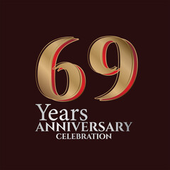 69th Years Anniversary Logo Gold and red Colour isolated on elegant background, vector design for greeting card and invitation card