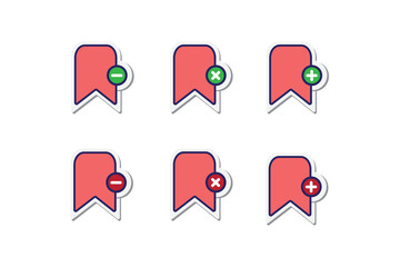 set of colorful stickers icon minus plus multiply 