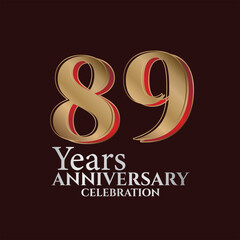 89th Years Anniversary Logo Gold and red Colour isolated on elegant background, vector design for greeting card and invitation card