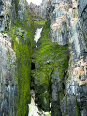 Alkefjellet cliff is the most famous cliff in Spitsbergen archipelago. It is a bird cliff overlooking Hinlopen Fjord.
Bizarre rock formation. Spitsbergen, Norway.