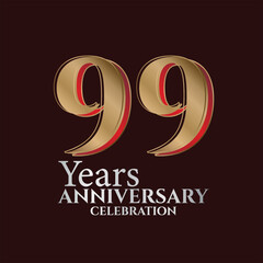 99th Years Anniversary Logo Gold and red Colour isolated on elegant background, vector design for greeting card and invitation card