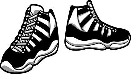 Cartoon Modern Sneakers. Hand Drawn Illustration Isolated On Transparent Background