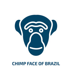 chimp face of brazil icon from culture collection. Filled chimp face of brazil, brazilian, animal glyph icons isolated on white background. Black vector chimp face of brazil sign, symbol for web