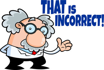 Science Professor Cartoon Character Showing. Hand Drawn Illustration Isolated On Transparent Background