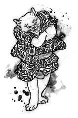 浮世絵　猫の擬人化　その1	インクバージョン