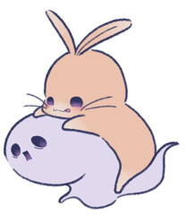 ゴーストに乗る茶色のうさぎ