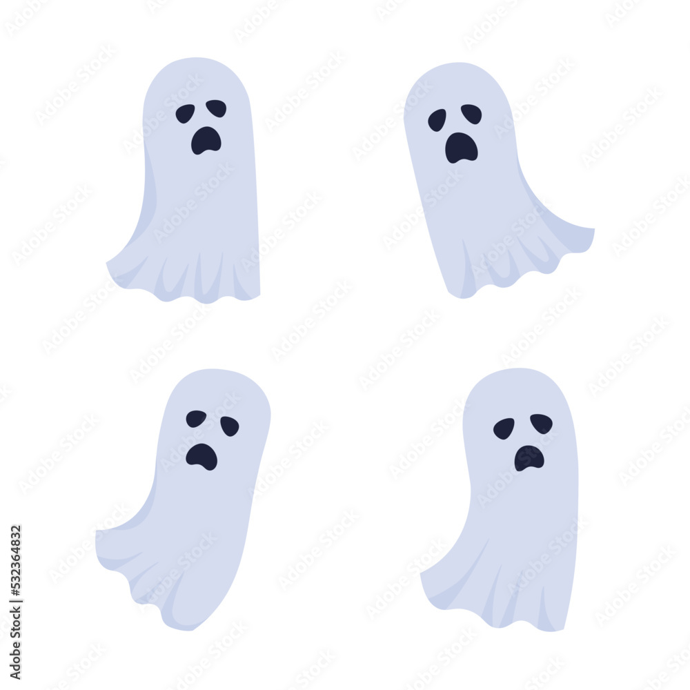 Poster howling ghosts semi flat color vector characters set. spirits for haunted castle. editable full size