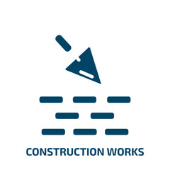 construction works icon from construction tools collection. Filled construction works, work, construction glyph icons isolated on white background. Black vector construction works sign, symbol for web