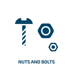 nuts and bolts icon from construction tools collection. Filled nuts and bolts, nut, bolt glyph icons isolated on white background. Black vector nuts and bolts sign, symbol for web design and mobile