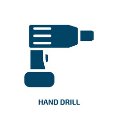 hand drill icon from construction tools collection. Filled hand drill, drill, hammer glyph icons isolated on white background. Black vector hand drill sign, symbol for web design and mobile apps