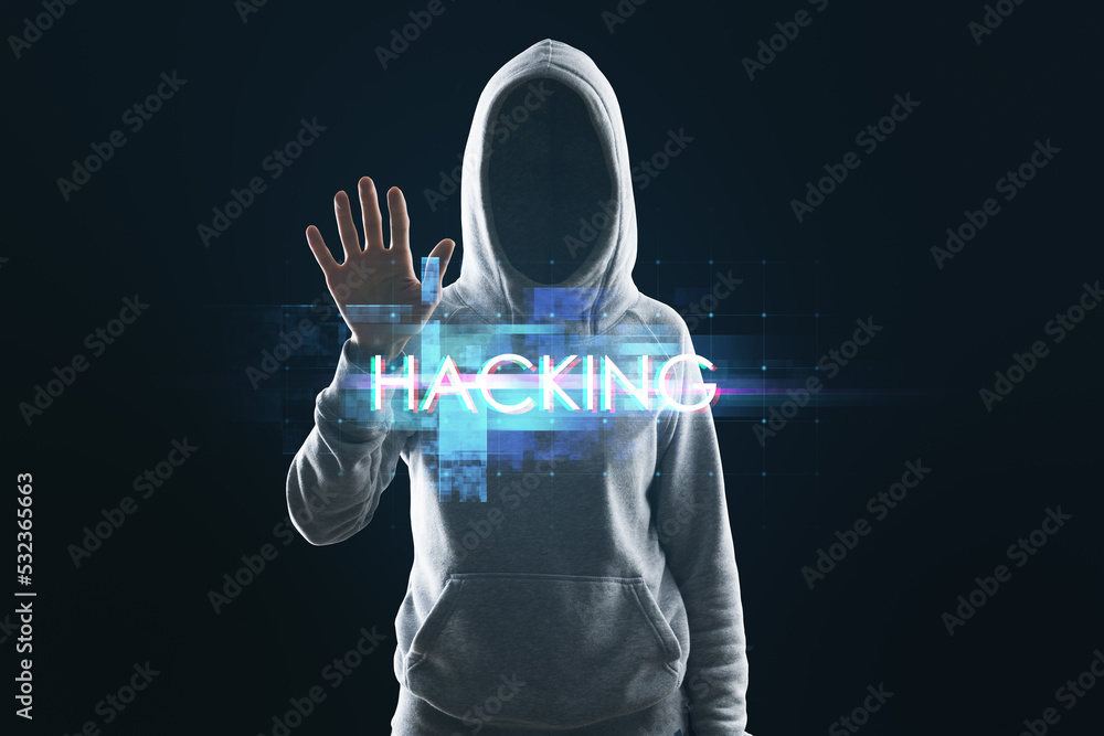 Aufkleber Hacker using abstract creative glowing big data glitch background. Hacking and theft concept. Unique Design Abstract Digital Pixel Noise Glitch Error Video Damage.