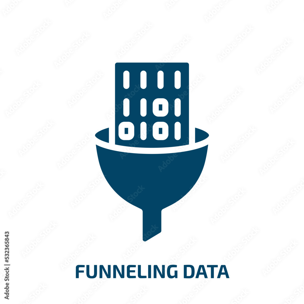 Poster funneling data icon from business and analytics collection. filled funneling data, data, funnel glyp