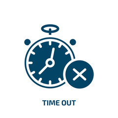 time out icon from business and finance collection. Filled time out, time, hour glyph icons isolated on white background. Black vector time out sign, symbol for web design and mobile apps