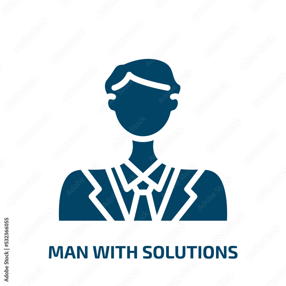 Aufkleber man with solutions icon from business collection. filled man with solutions, solution, idea glyph ic
