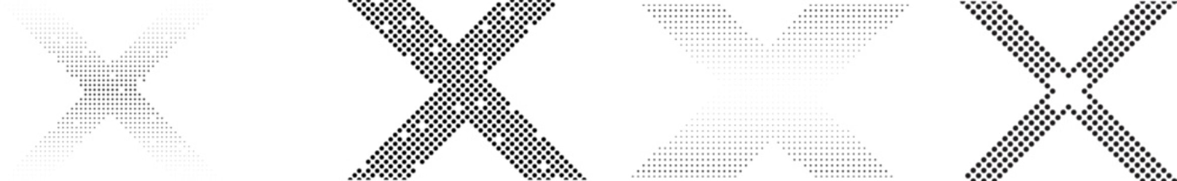 Halftone dots in Cross Form . Vector Illustration. Letter x  Logo . Design element . Abstract Geometric shape . 