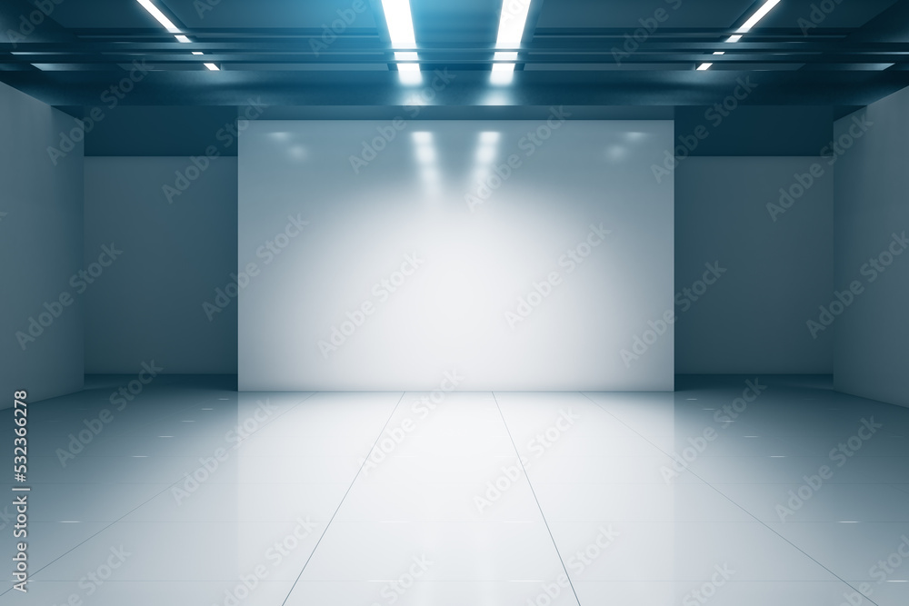 Aufkleber clean futuristic gallery interior with mock up place. 3d rendering.