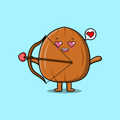 Cute cartoon mascot character romantic cupid almond nut with love arrow in modern design 