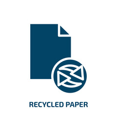 recycled paper icon from ecology collection. Filled recycled paper, paper, reuse glyph icons isolated on white background. Black vector recycled paper sign, symbol for web design and mobile apps