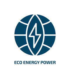 eco energy power icon from ecology collection. Filled eco energy power, eco, energy glyph icons isolated on white background. Black vector eco energy power sign, symbol for web design and mobile apps