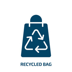 recycled bag icon from ecology collection. Filled recycled bag, bag, package glyph icons isolated on white background. Black vector recycled bag sign, symbol for web design and mobile apps