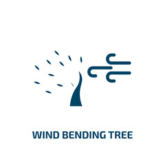 wind bending tree icon from ecology collection. Filled wind bending tree, tree, leaf glyph icons isolated on white background. Black vector wind bending tree sign, symbol for web design and mobile